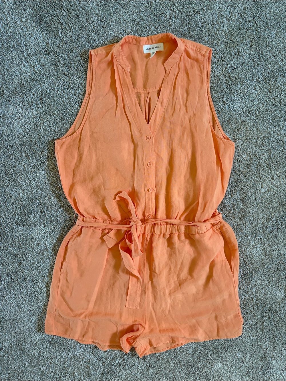 Anthropology cloth & stone Peach Linen-Blend Romper